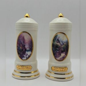 Thomas Kinkade Avon China Cottage Salt & Pepper Shakers Gold Trim Set